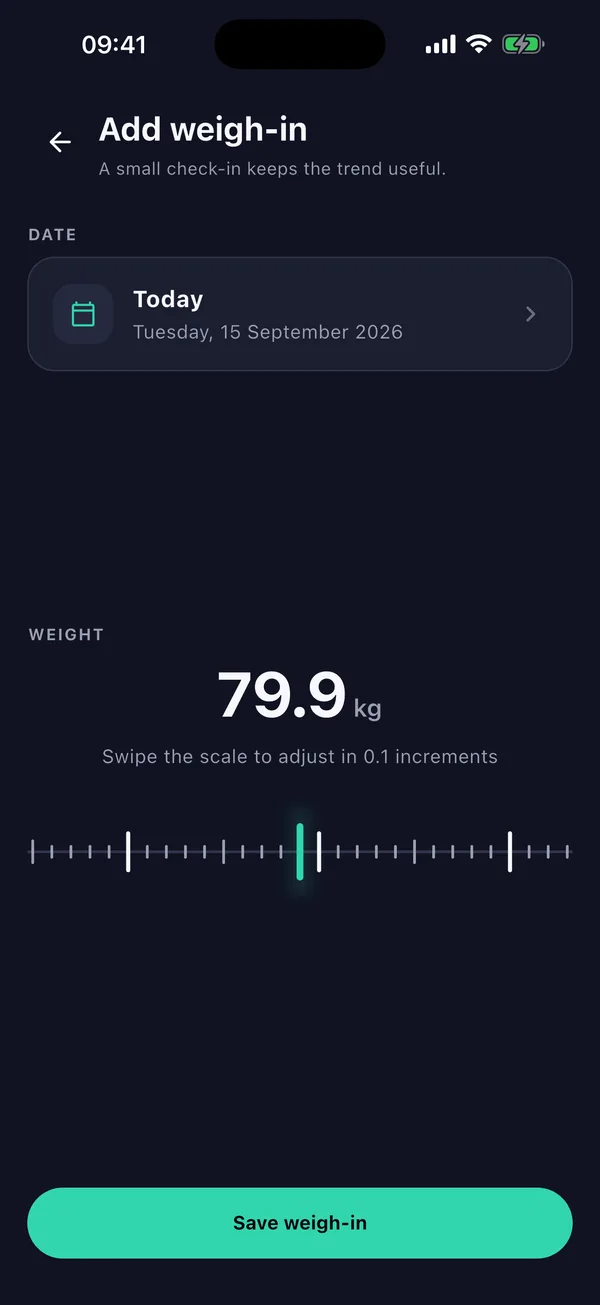 Adding a weigh-in on the swipeable scale
